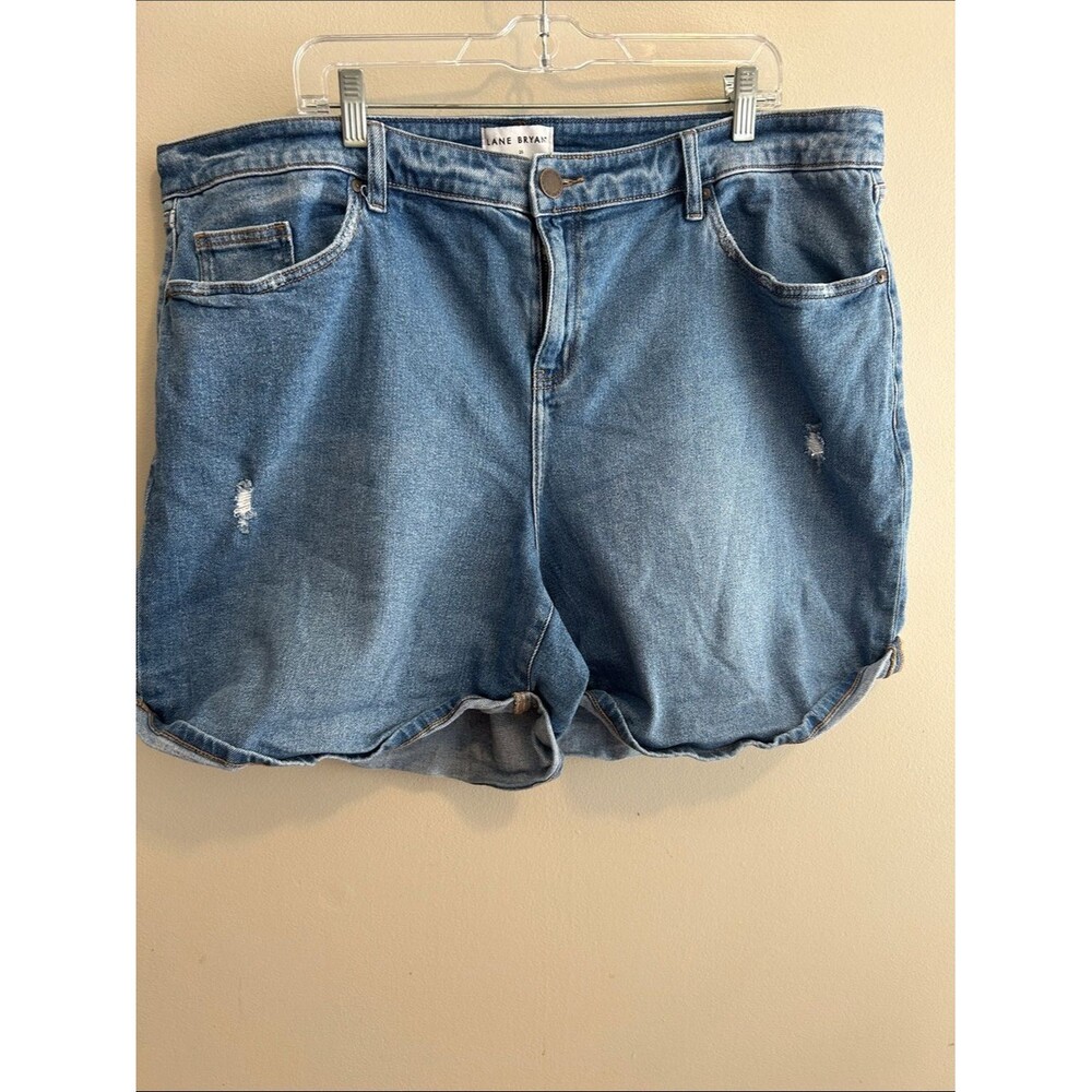 Lane Bryant Distressed Boyfriend Denim Midi Shorts Size 20 Blue Mid Rise